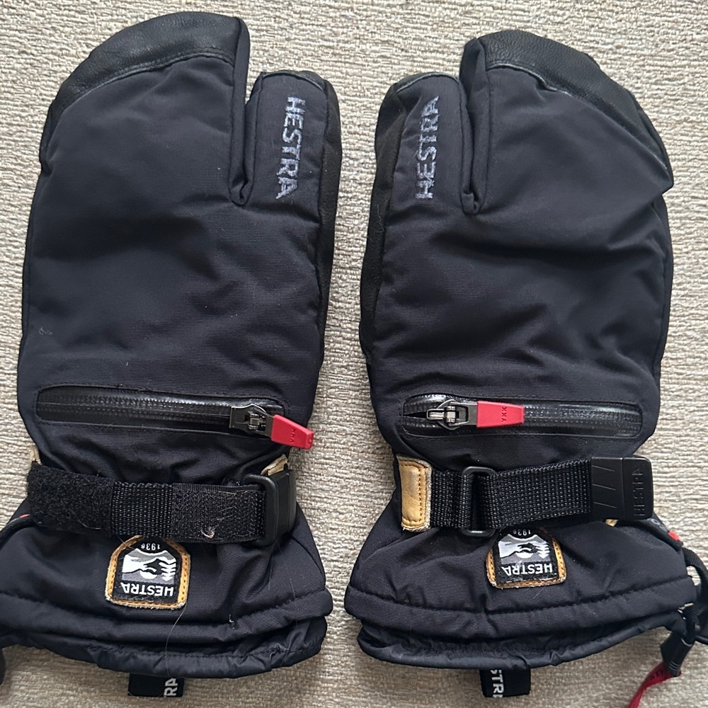 Hestra Black Gloves with Red Accents